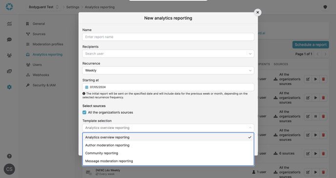 Analytics reporting setup