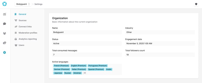 General section of the settings page