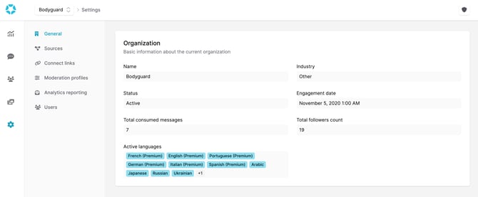 Settings page - General