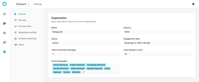Settings page - General